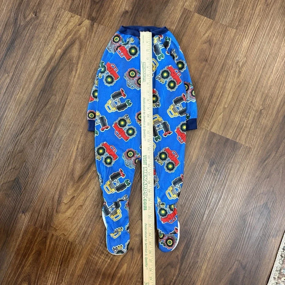 Vintage Carters 12M Monster Truck Print Footed Fleece Sleeper Pajamas Blue Baby